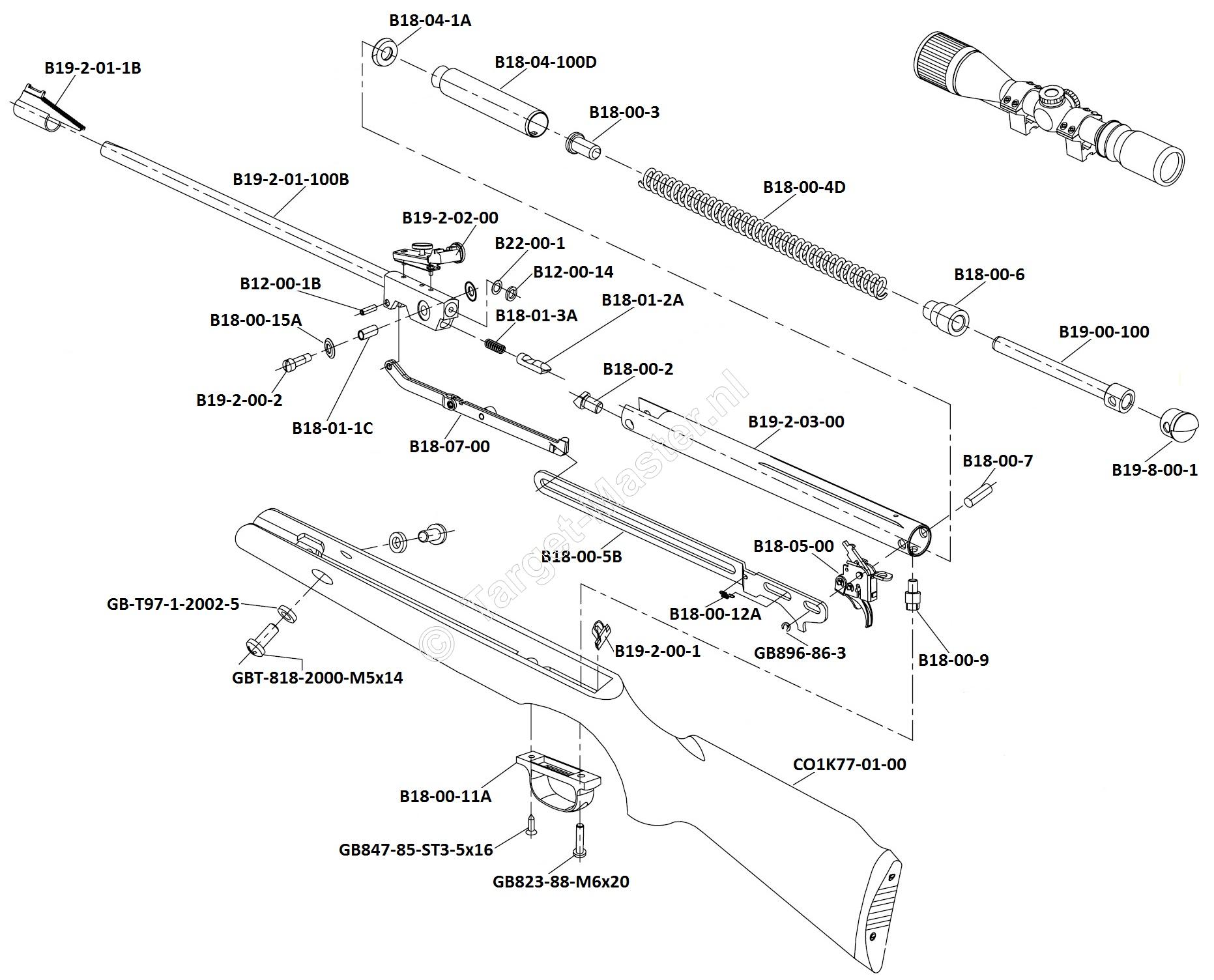 CO1K77X, Onderdeeltekening Crosman Optimus CO1K77X